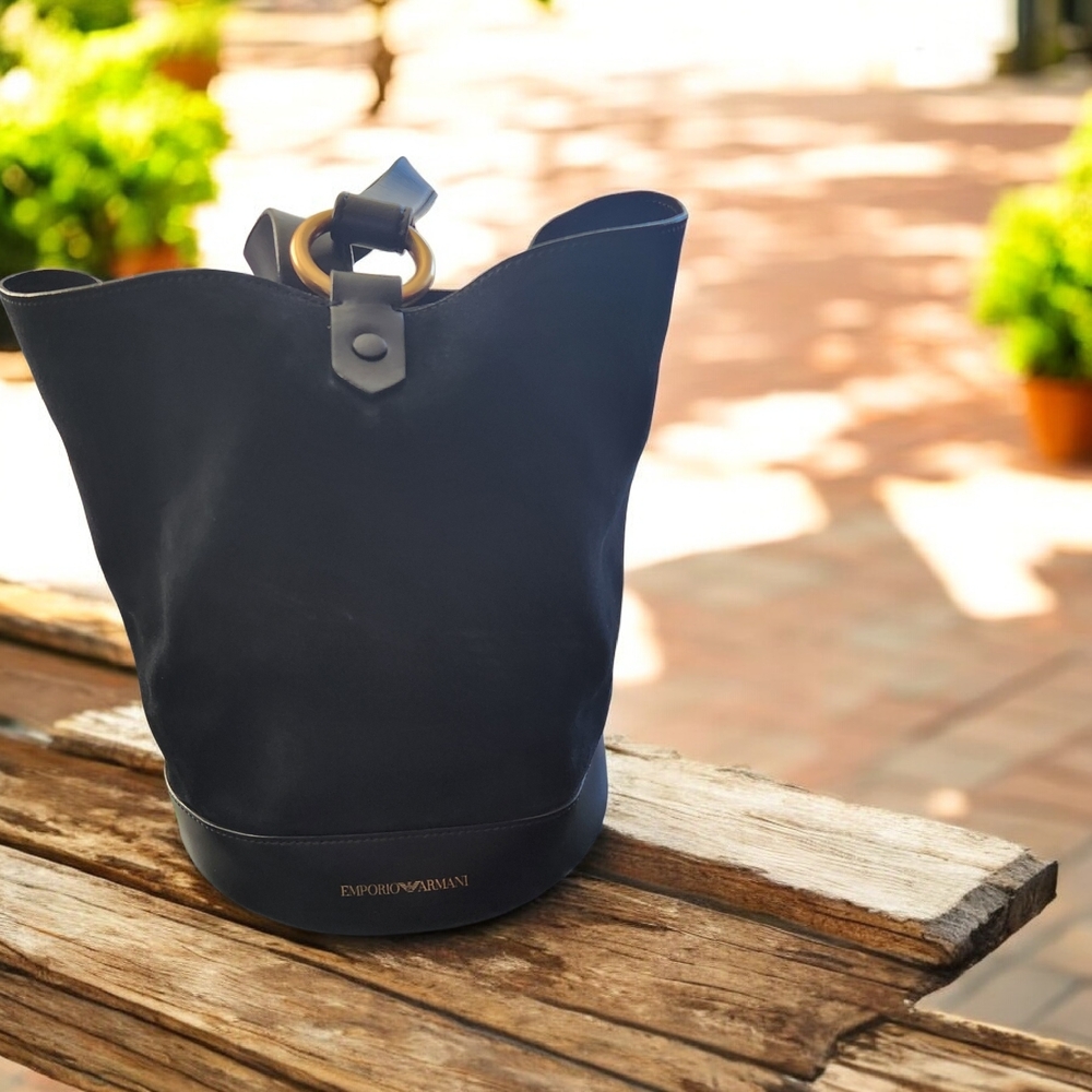 Emporio Armani Suede Black Bucket Bag